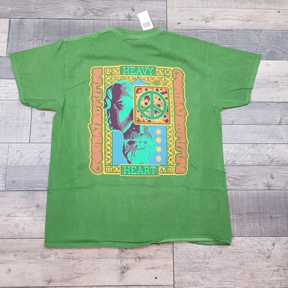 Urban Outfitters Other - Urban Outfitters Mens  Peace Tee T Shirt Small Green Back Print Heavy Heart BNWT